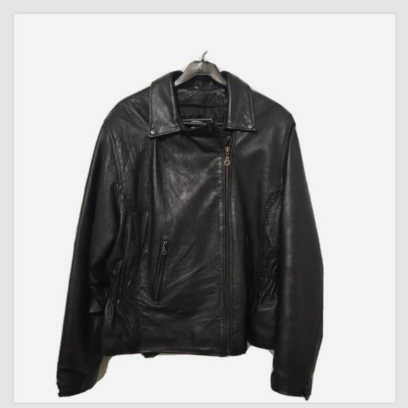 Zony Inc Black Leather Biker Moto Jacket Zip Out Lining - Picture 3 of 14